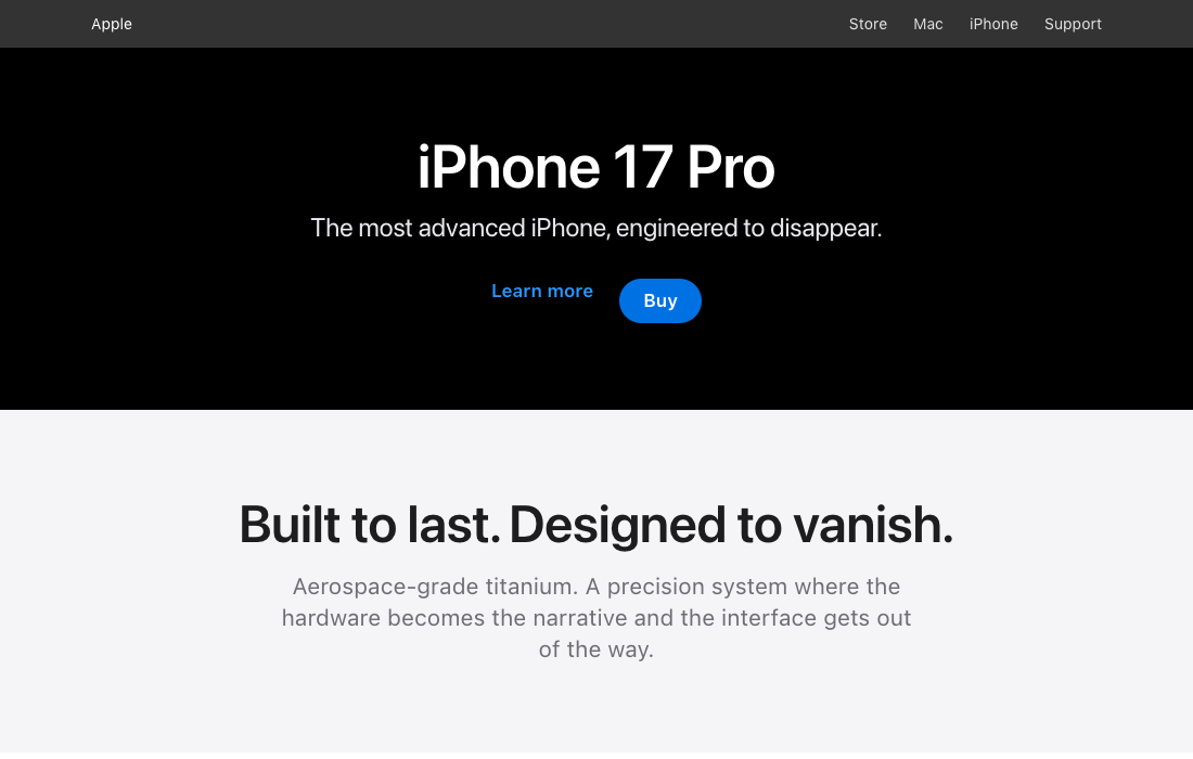 Apple-direction demo: restrained type, generous space